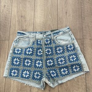 Wild Fable Light Blue Crochet Pattern Jean Shorts